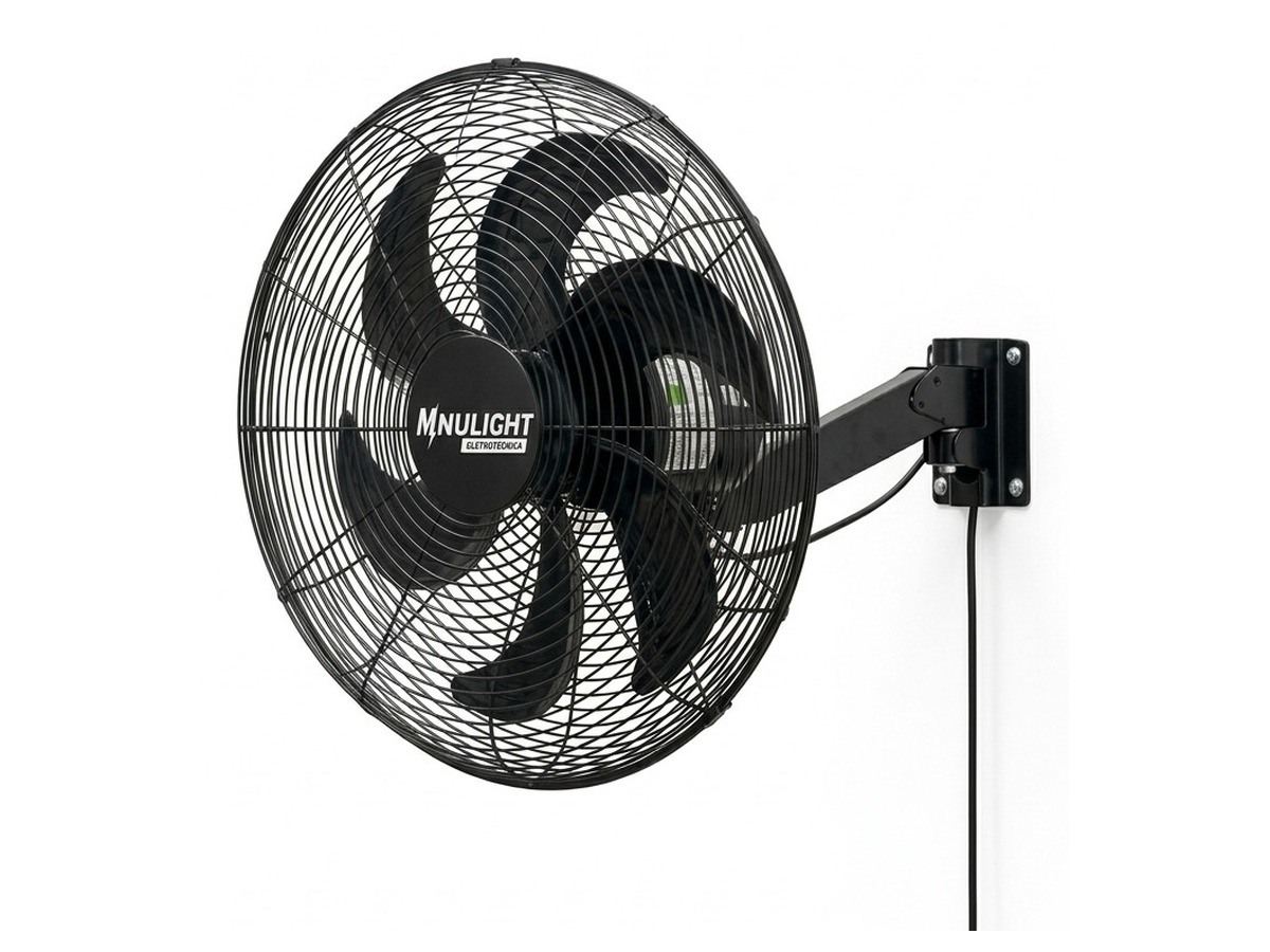 Minulight Ventilador de Parede 65 cm Preto com Grade Epóxi Preta